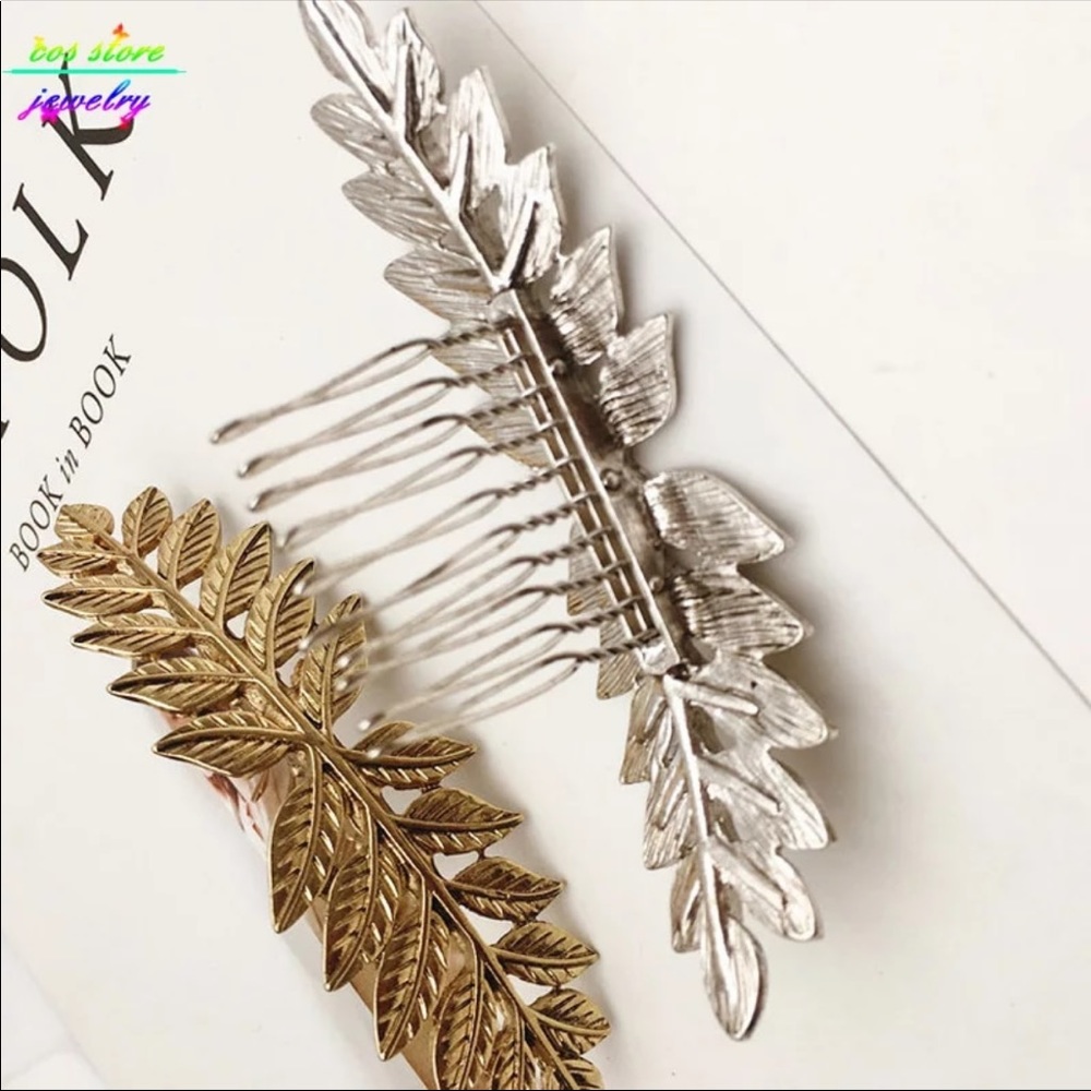Unique Leaf Bun Pin Comb - Picture 3 of 3